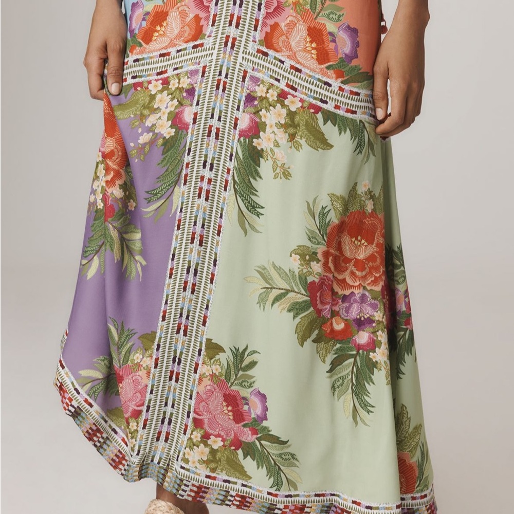NWT FARM Rio x Anthropology Long Sleeve V-Neck Blue Maxi Floral Dress Size XS - Picture 6 of 13